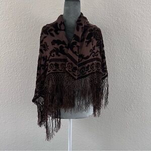 Mary Green Silk Burnout Velvet Fringe Shawl Scarf Boho - NWT